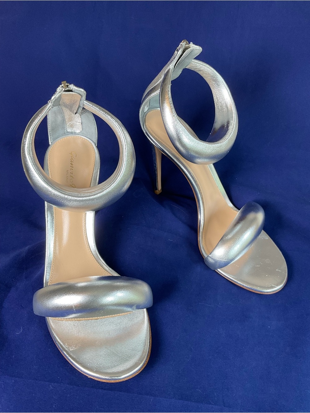 Gianvito Rossi Bijoux 105 Silver Metallic Leather Heels Sandals 39 Italy